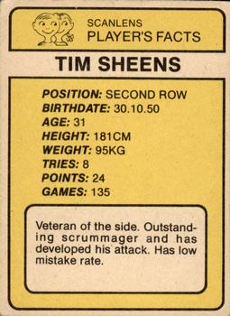 1981 Scanlens #148 Tim Sheens Back